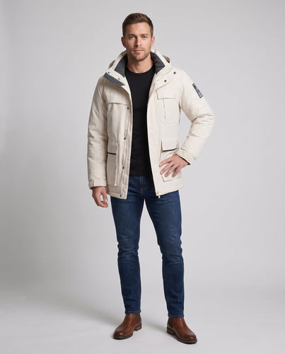 Herren Wasserdichte Thermo-Parka mit Kapuze und Mehrfachtaschen Drune