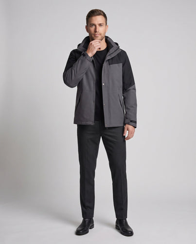 Herren Zwei-in-eins Winterjacke mit abnehmbarer Kapuze und gesteppter Daunen-Innenjacke Drune