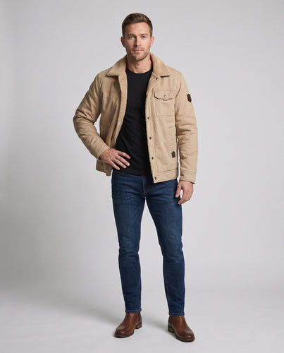 Herren Canvas-Utility-Blouson mit Sherpa-Innenfutter und Brustpattentasche Drune