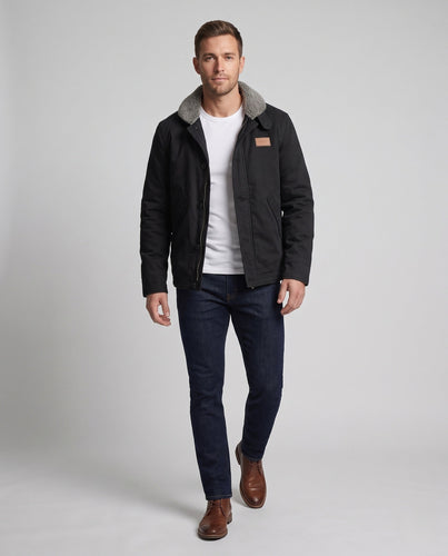 Herren Canvas-Winterblouson mit Sherpa-Futter, doppelter Front und hochschließendem Kragen Drune