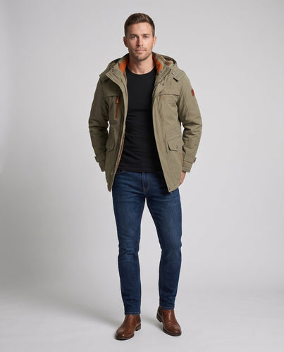 Herren Expeditionsparka mit Teddyfleece-Innenfutter, hoher Wetterschutz und Utility-Taschen Drune