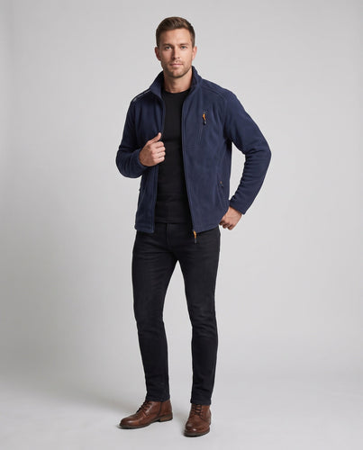 Herren Fleecejacke mit Stehkragen, Reißverschluss-Brusttasche und elastischen Bündchen Drune