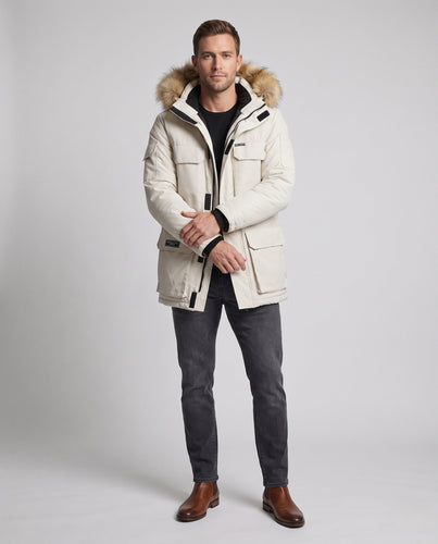 Herren Isolierter Expedition-Parka mit abnehmbarer Kunstfellkapuze und winddichter Membran Drune