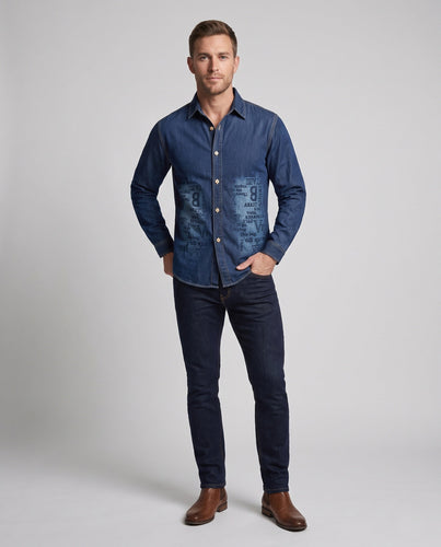 Herren Jeanshemd mit Print-Akzenten und vintage Waschung Drune