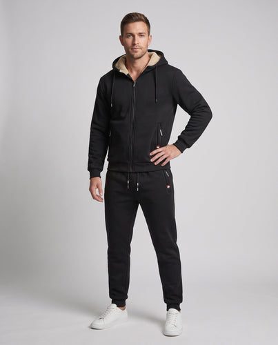 Herren Komfort-Trackset mit Teddyfutter, Kapuzen-Zipjacke und konisch geschnittener Jogginghose Drune