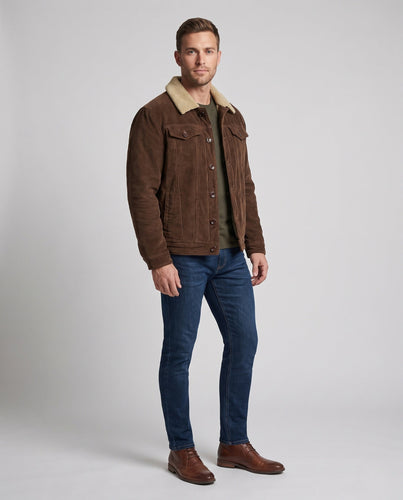 Herren Kordjacke mit Sherpa-Futter, Hemdkragen und Brustpattentasche Drune