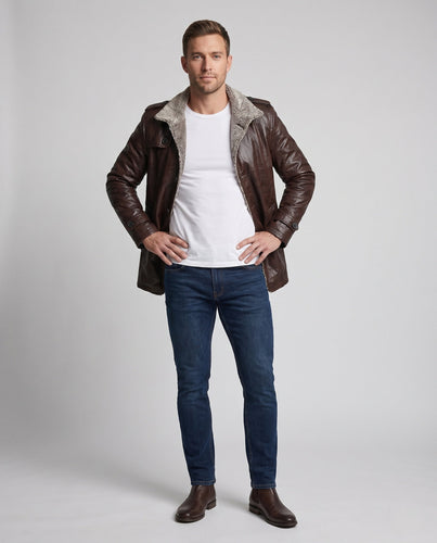Herren Kunstleder-Pilotenblouson mit Sherpa‑Innenfutter Drune