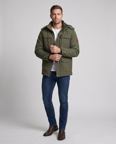 Herren kurz geschnittener Fieldparka mit gesteppter Thermofütterung und Teddykragen Drune