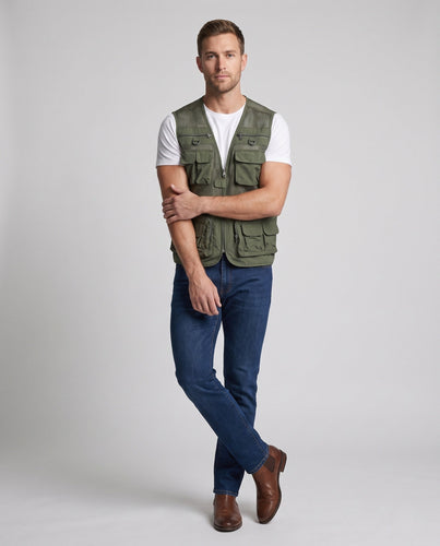 Herren Multifunktionale Outdoor-Utility-Weste mit Mesh‑Einsätzen und Mehrfach‑Taschen Drune