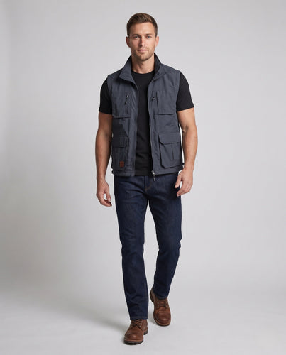 Herren Multifunktionale Outdoor-Utilityweste mit Mesh-Innenfutter, hohem Kragen und Mehrfachtaschen Drune
