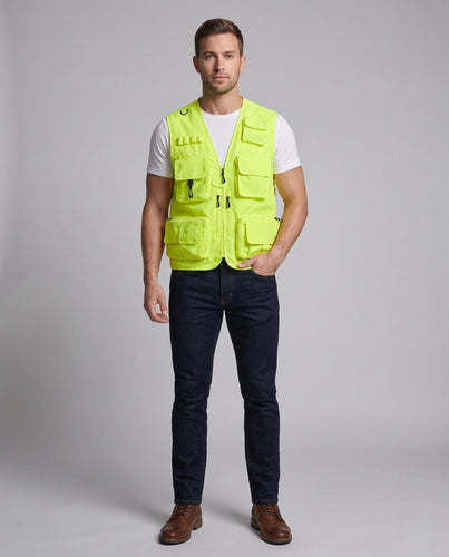 Herren Multifunktionale Utility-Anglerweste mit vielen Taschen und atmungsaktivem Mesh Drune