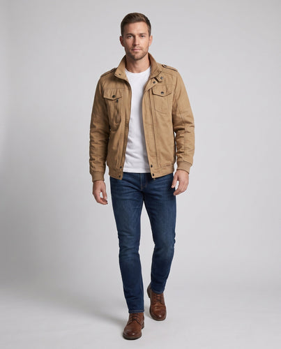 Herren robustes Canvas‑Fliegerblouson mit Schulterepauletten, Brustpattentaschen und Rippbündchen Drune