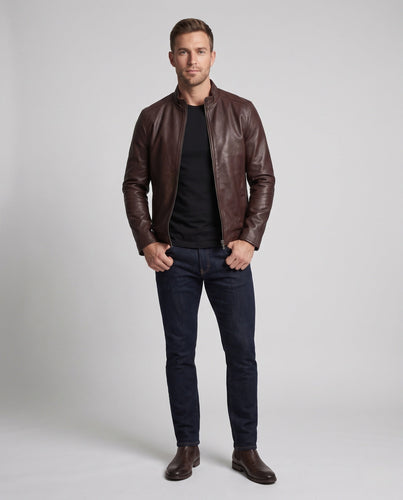 Herren Slim-Fit Kunstlederblouson mit thermo-Teddyfutter und verdecktem Zweiwege-Reißverschluss Drune