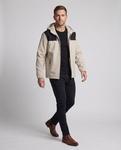 Herren Softshell-Kapuzenjacke mit wärmender Fleece-Innenlage und winddichter, wasserabweisender Oberfläche Drune