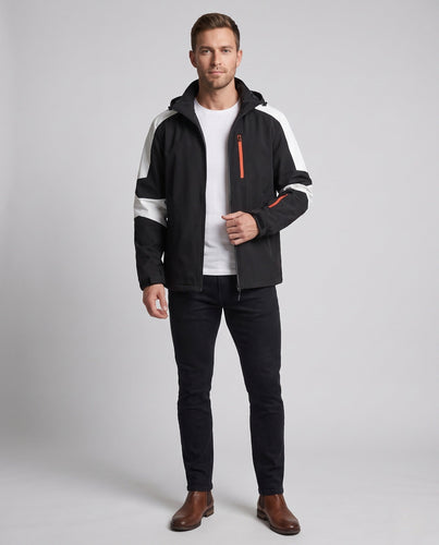Herren technische Softshell-Outdoorjacke mit Kapuze, wind- und wasserabweisender Membran Drune
