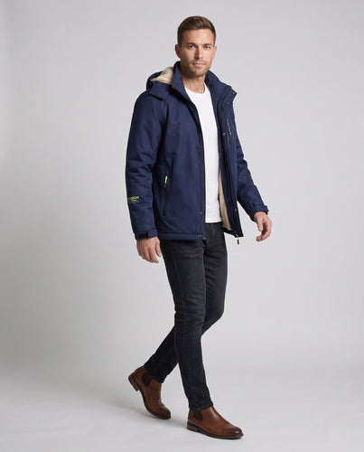 Herren Thermo-Kapuzenparka mit Teddyfleece-Innenlage, winddichtem Außenmaterial und verdeckter Druckknopfleiste Drune