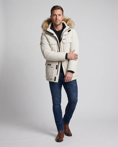 Herren Thermo-Parka mit Kapuze, Kunstfellbesatz und Multifunktions-Taschensystem Drune