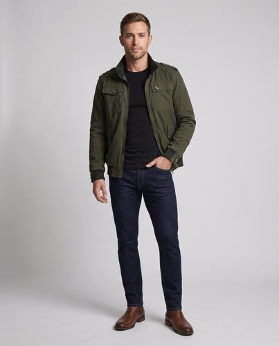 Herren Utility-Bomberjacke im Field‑Stil mit Stehkragen, Schulterpatten und Multifachtaschen Drune
