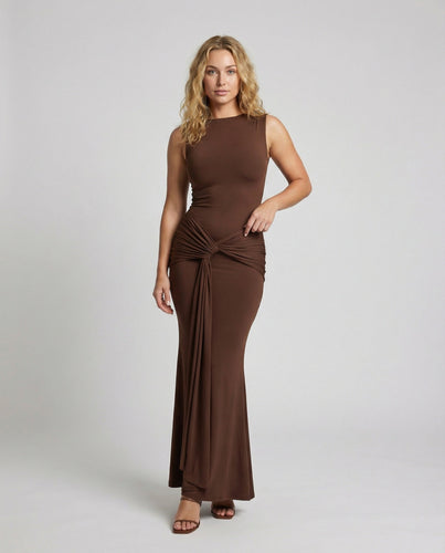 Damen Elegantes Wickel-Maxi-Kleid mit hohem Schlitz und raffinierter Drapierung Drune