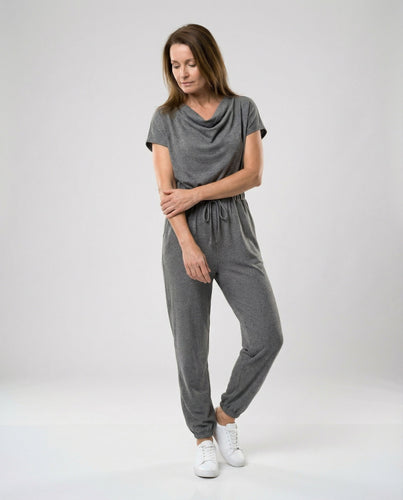 Damen lässiger Jumpsuit mit dezentem Kragen und bequemen Gummizug Drune