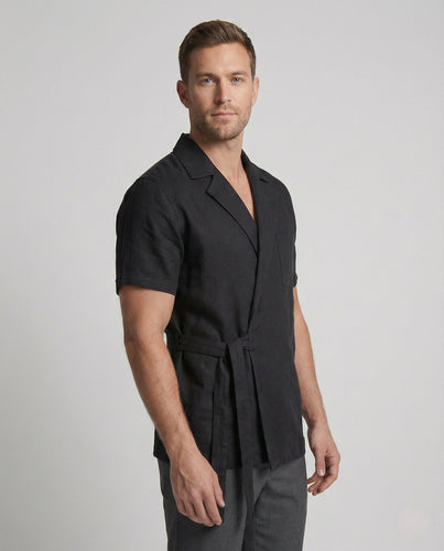 Herren elegantes Leinenhemd mit modernem Schnitt und Bindeband