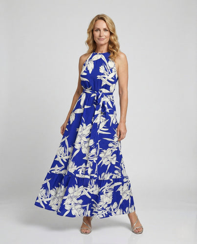 Damen Maxikleid Sommer mit Bindegürtel