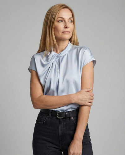 Satin Schluppenbluse Damen Kurzarm