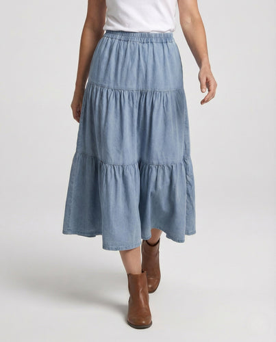 Maxi Jeansrock Gestuft Damen Elastikbund