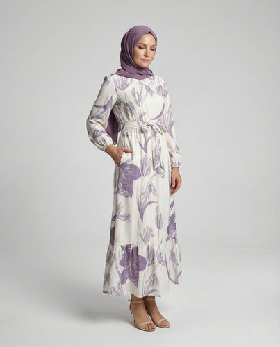 Damen Maxikleid mit Taillengürtel und Stufenrock