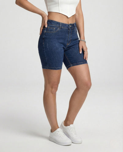 Damen Stretch-Jeansshorts im Bermuda-Schnitt