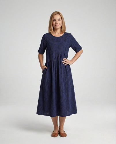 Damen A-Linien Midikleid aus Jacquard mit Taschen