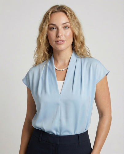Damen Seidenoptik Bluse mit V-Ausschnitt