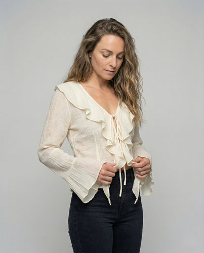 Damen Gecrinkelte Chiffonbluse mit Volantkragen