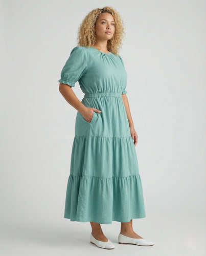 Damen Maxikleid mit Ethnomuster und Volantrock