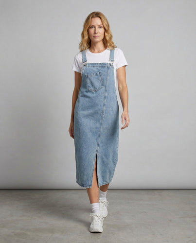 Damen Jeans Latzkleid mit Brusttasche