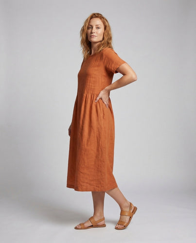 Damen  Baumwoll Midikleid mit Taschen