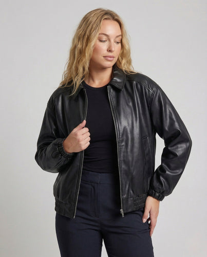 Damen Oversize Utility Jacke Kunstleder
