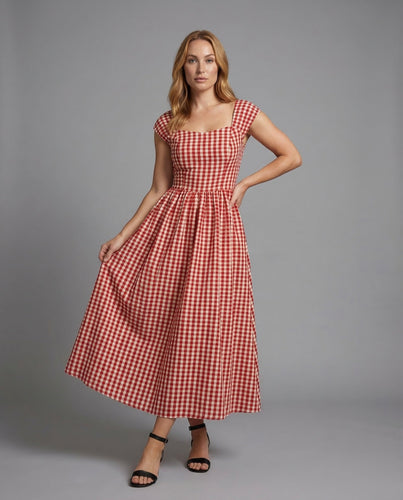 Damen Vichy Karo Midikleid