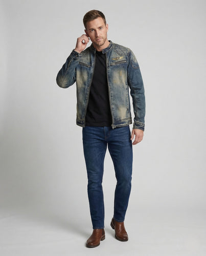 Herren Biker Denimjacke stonewashed