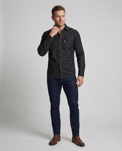 Herren Western Denim Hemd mit Brustklappen