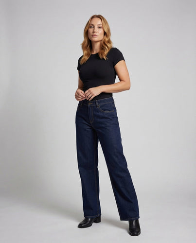 Damen Weite Jeanshose mit Tiefem Bund und Extra Weitem Bein