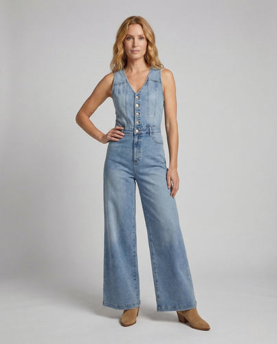 Damen Weites Denim Overall mit V Ausschnitt