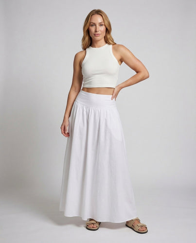 Damen Maxirock Baumwollmix A Linie Elastischer Bund