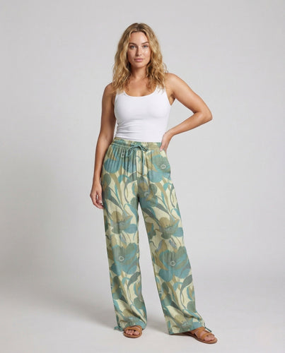 Damen Leinenhose Weit Elastischer Bund Kordelzug