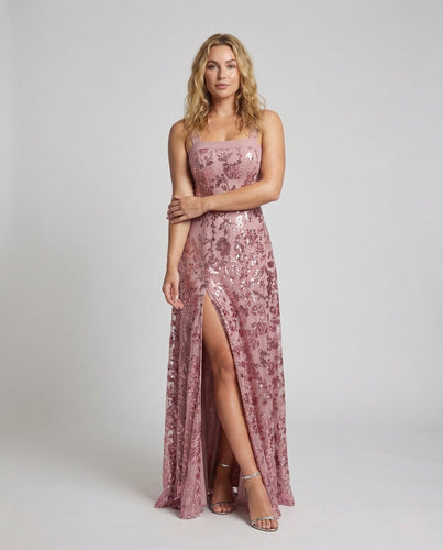 Damen Abendkleid Tailliert Pailletten Seitenschlitz