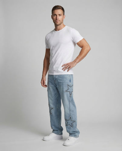 Unisex Jeans Weit Sternapplikation