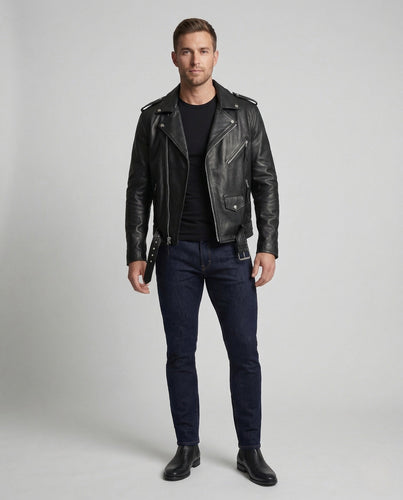 Herren Leder Motorradjacke Revers