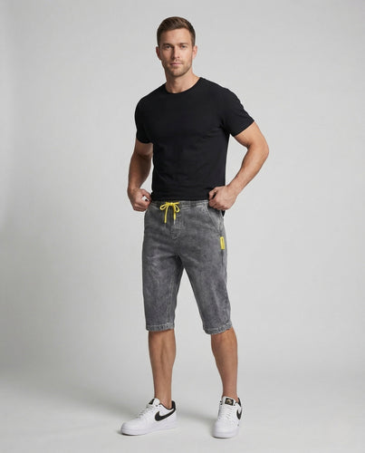 Herren Jeansshorts Knielang Elastikbund