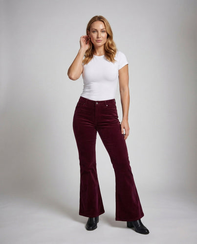 Damen Cordhose Schlag High Waist Stretch