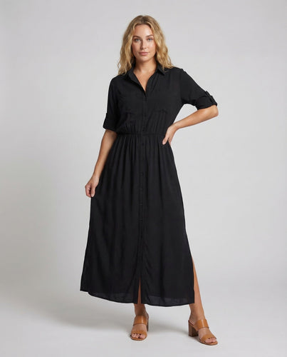 Damen Maxikleid Knopfleiste Gürtel